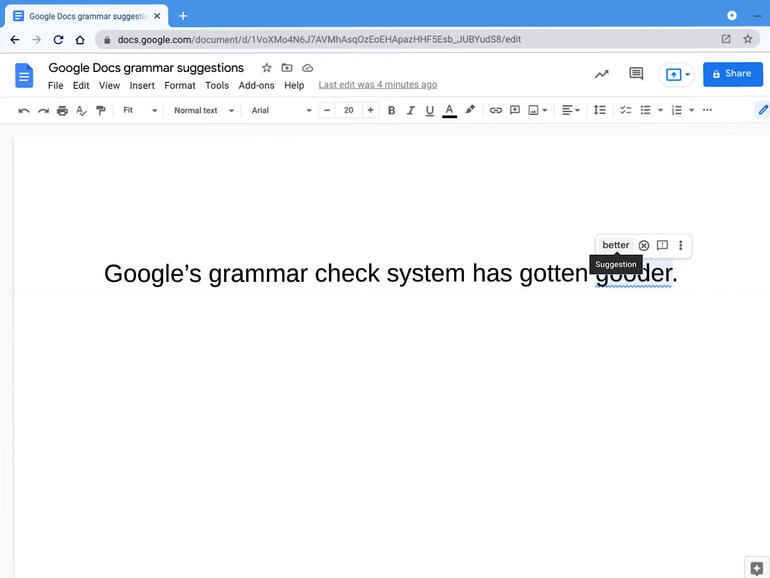 Screenshot of Google Docs with phrase 